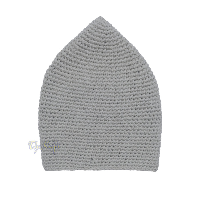 Plain Light Gray Hand-Crocheted 100% Cotton Jacquard Kufi Hat - Comfortable Fit