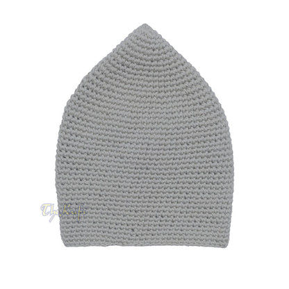 Plain Light Gray Hand-Crocheted 100% Cotton Jacquard Kufi Hat - Comfortable Fit