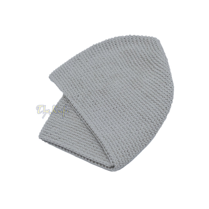 Plain Light Gray Hand-Crocheted 100% Cotton Jacquard Kufi Hat - Comfortable Fit