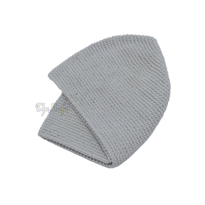 Plain Light Gray Hand-Crocheted 100% Cotton Jacquard Kufi Hat - Comfortable Fit