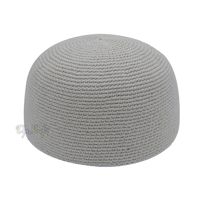 Plain Light Gray Hand-Crocheted 100% Cotton Jacquard Kufi Hat - Comfortable Fit
