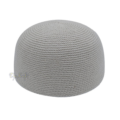 Plain Light Gray Hand-Crocheted 100% Cotton Jacquard Kufi Hat - Comfortable Fit