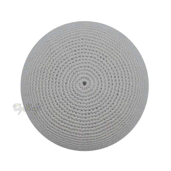 Plain Light Gray Hand-Crocheted 100% Cotton Jacquard Kufi Hat - Comfortable Fit