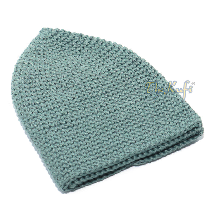 Plain Light Khaki Green Hand-Crocheted 100% Cotton Kufi Hat Design and Comfortable Fit