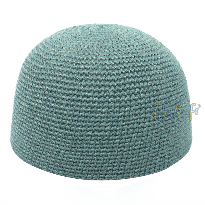Plain Light Khaki Green Hand-Crocheted 100% Cotton Kufi Hat Design and Comfortable Fit