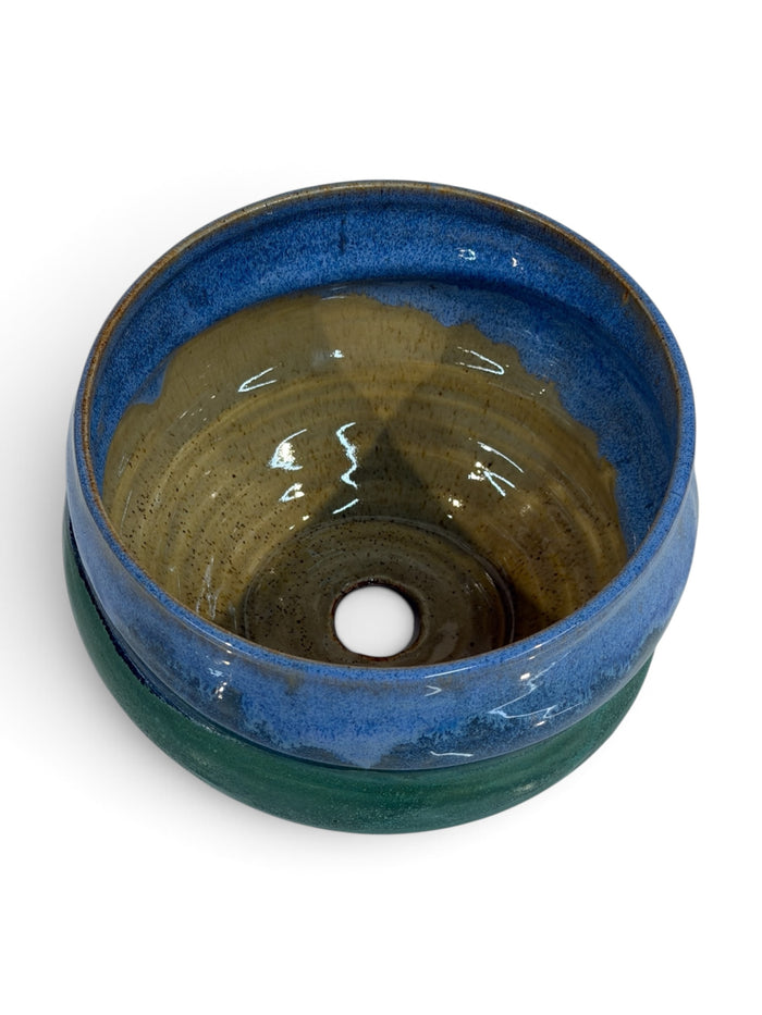 Planter - swirl, weathered bronze and blue