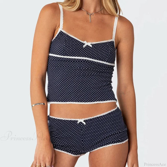 Polka Dot Vintage Crop Tops Micro Shorts Two Pieces Set