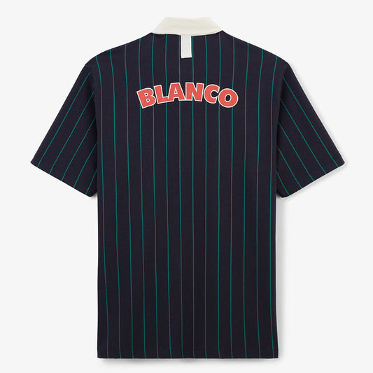 Polo manches courtes en coton jersey raye bleu marine et vert HOMME SERGE BLANCO