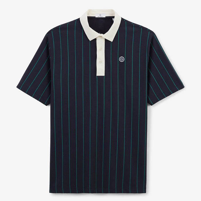 Polo manches courtes en coton jersey raye bleu marine et vert HOMME SERGE BLANCO