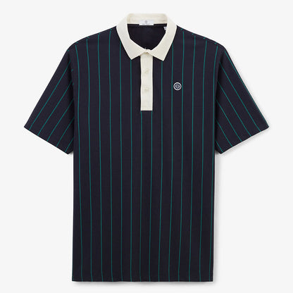 Polo manches courtes en coton jersey raye bleu marine et vert HOMME SERGE BLANCO