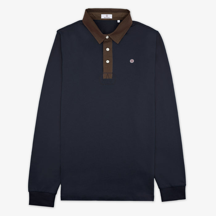 Polo manches longues en coton jersey bleu marine homme serge blanco