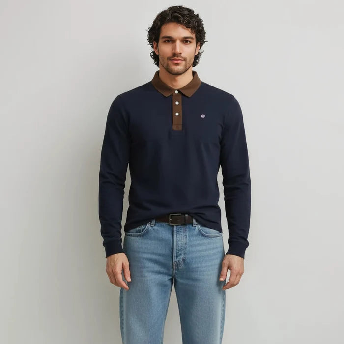 Polo manches longues en coton jersey bleu marine homme serge blanco