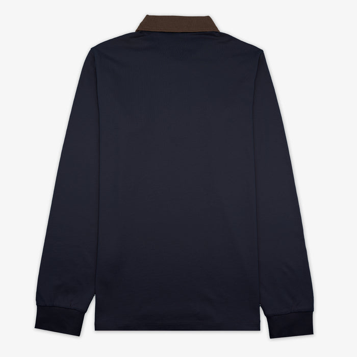 Polo manches longues en coton jersey bleu marine