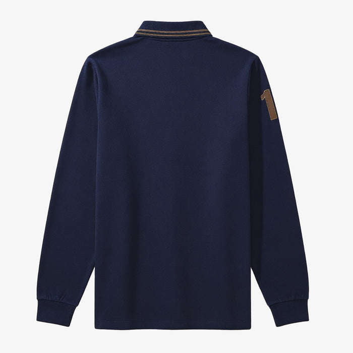 Polo manches longues en coton navy Lounes homme serge blanco