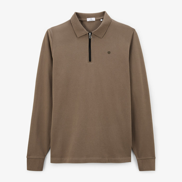 Polo Manches Longues En Coton Piqué Avec Zip Marron Shitake Lindsay Homme SERGE BLANCO
