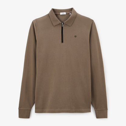 Polo Manches Longues En Coton Piqué Avec Zip Marron Shitake Lindsay Homme SERGE BLANCO
