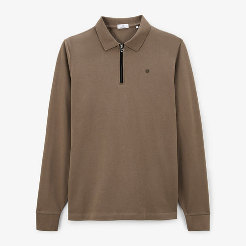 Polo Manches Longues En Coton Piqué Avec Zip Marron Shitake Lindsay Homme SERGE BLANCO
