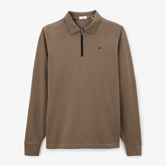 Polo Manches Longues En Coton Piqué Avec Zip Marron Shitake Lindsay Homme SERGE BLANCO
