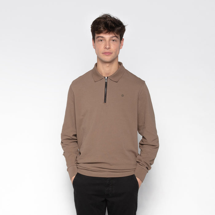 Polo Manches Longues En Coton Piqué Avec Zip Marron Shitake Lindsay Homme SERGE BLANCO