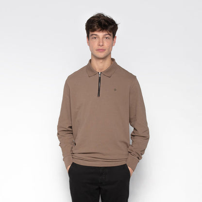 Polo Manches Longues En Coton Piqué Avec Zip Marron Shitake Lindsay Homme SERGE BLANCO
