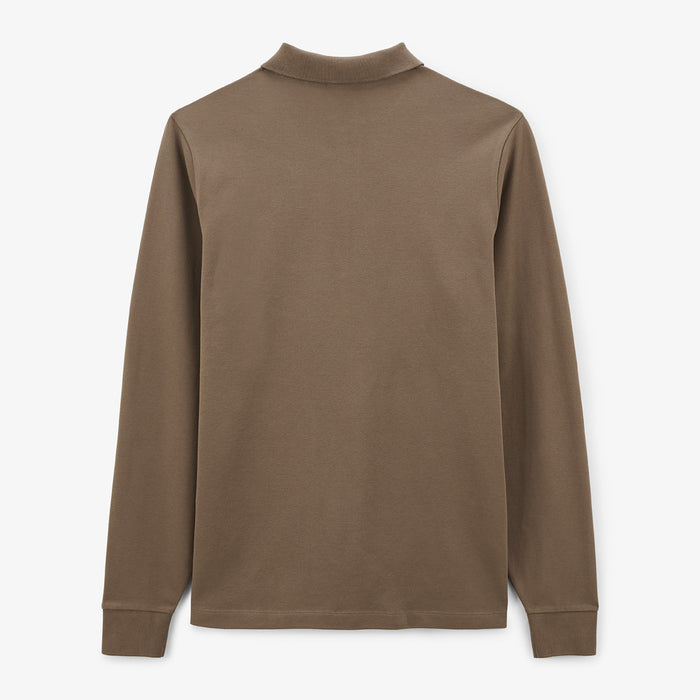 Polo Manches Longues En Coton Piqué Avec Zip Marron Shitake Lindsay Homme SERGE BLANCO