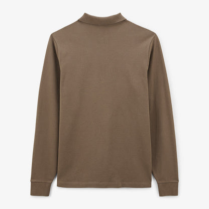 Polo Manches Longues En Coton Piqué Avec Zip Marron Shitake Lindsay Homme SERGE BLANCO