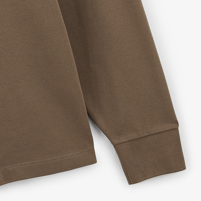 Polo Manches Longues En Coton Piqué Avec Zip Marron Shitake Lindsay Homme SERGE BLANCO