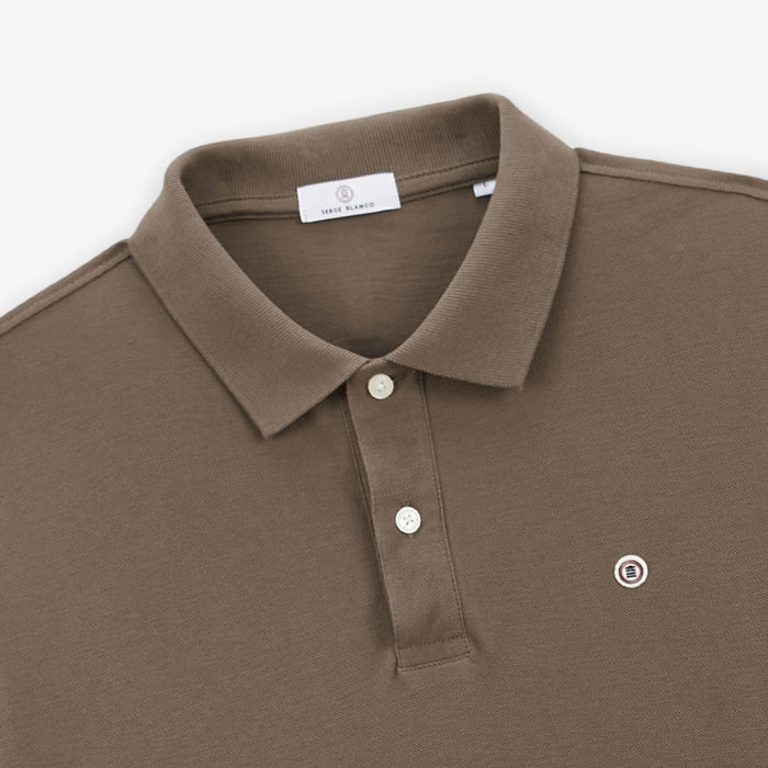 Polo piqué manches courtes en coton Lucas marron shitake homme SERGE BLANCO