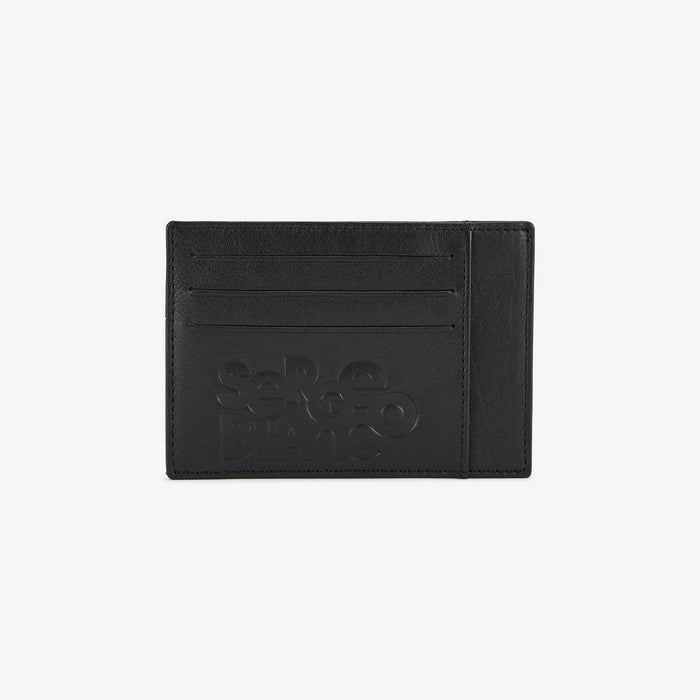 Porte-carte noir en cuir avec logo embosse homme SERGE BLANCO