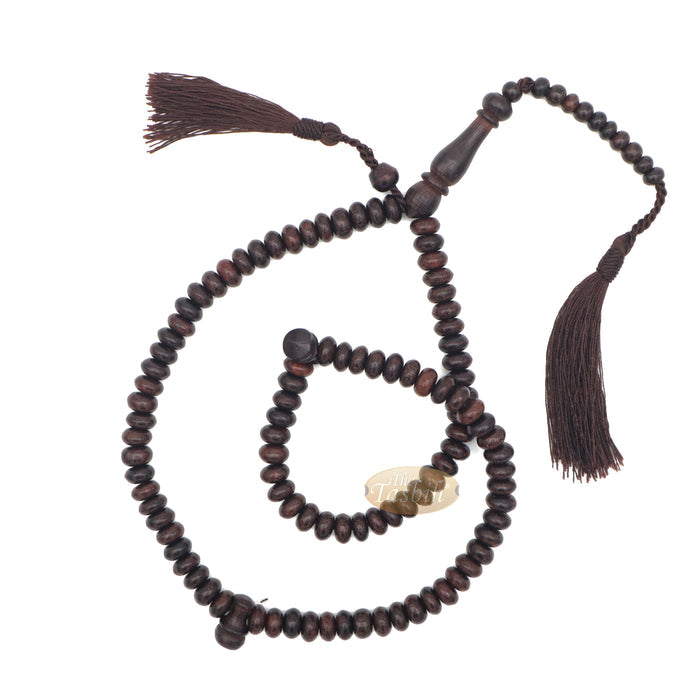 Prayer Beads - 9 mm 99-Bead Flat Oval Tamarind Tasbih with Matching Dark Brown Tassels and 10-Bead Counter