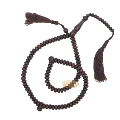 Prayer Beads - 9 mm 99-Bead Flat Oval Tamarind Tasbih with Matching Dark Brown Tassels and 10-Bead Counter