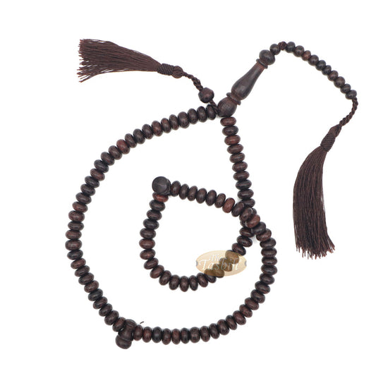 Prayer Beads - 9 mm 99-Bead Flat Oval Tamarind Tasbih with Matching Dark Brown Tassels and 10-Bead Counter