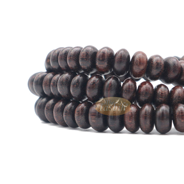 Prayer Beads - 9 mm 99-Bead Flat Oval Tamarind Tasbih with Matching Dark Brown Tassels and 10-Bead Counter