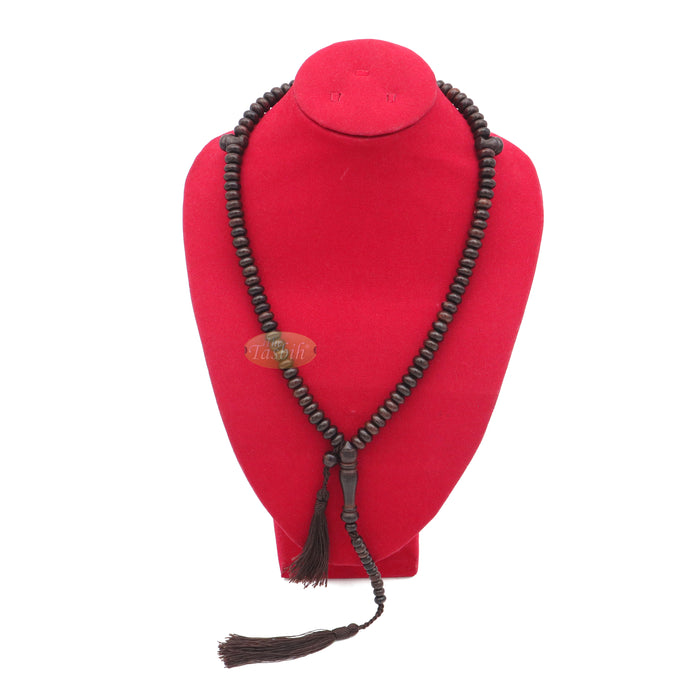 Prayer Beads - 9 mm 99-Bead Flat Oval Tamarind Tasbih with Matching Dark Brown Tassels and 10-Bead Counter