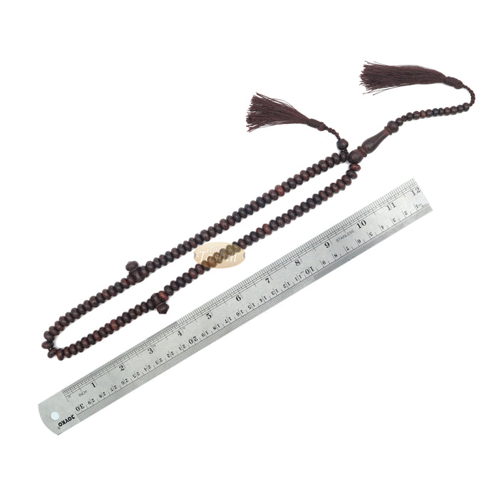 Prayer Beads - 9 mm 99-Bead Flat Oval Tamarind Tasbih with Matching Dark Brown Tassels and 10-Bead Counter