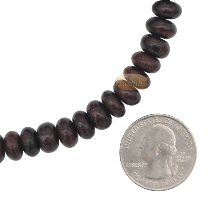 Prayer Beads - 9 mm 99-Bead Flat Oval Tamarind Tasbih with Matching Dark Brown Tassels and 10-Bead Counter