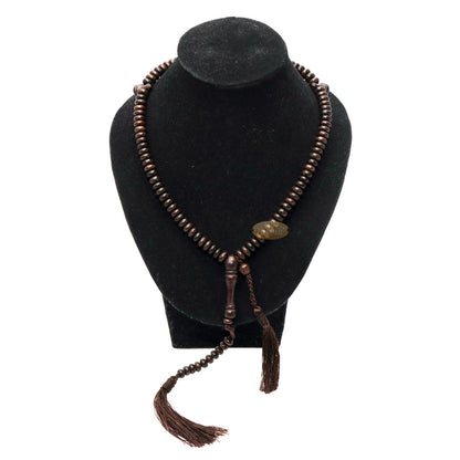Prayer Beads - 9x4 mm 99-Bead Flat Oval Tamarind Tasbih Dark Brown Tassels and 10-Bead Counter