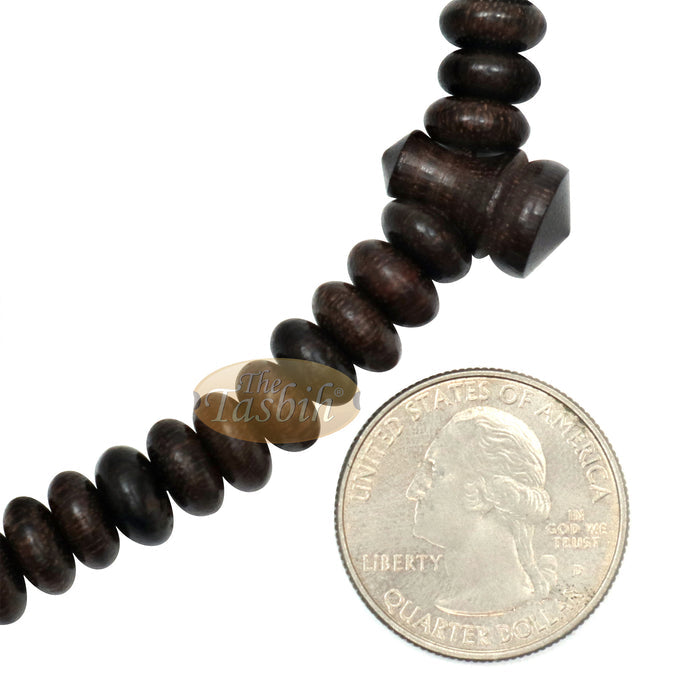 Prayer Beads - 9x4 mm 99-Bead Flat Oval Tamarind Tasbih Dark Brown Tassels and 10-Bead Counter