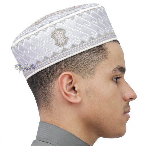 Prophet Muhammad Sandal Design Kufi Textured White Gray and Golden Ivory Embroidery