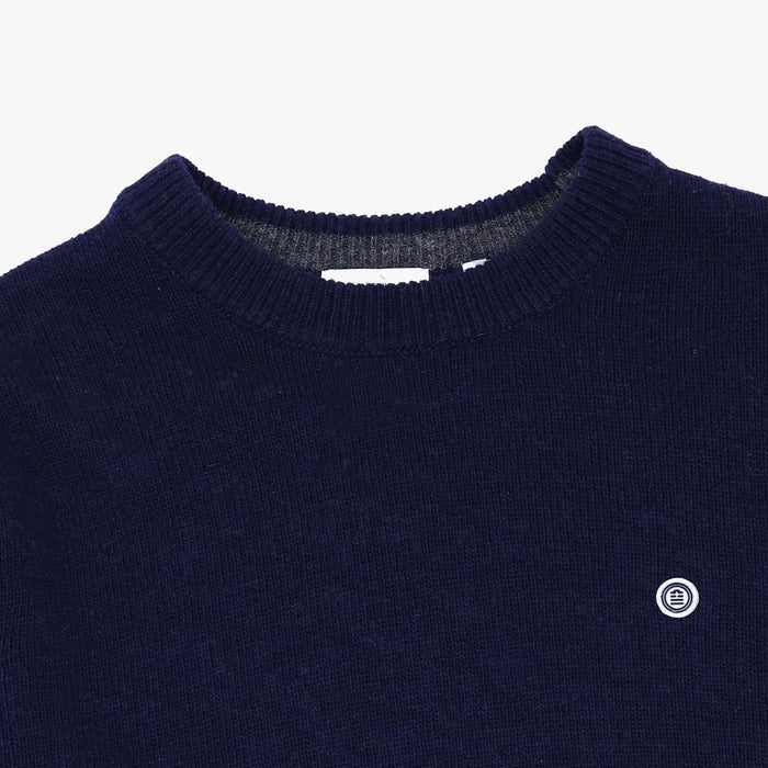 Pull à col rond bleu foncé en laine