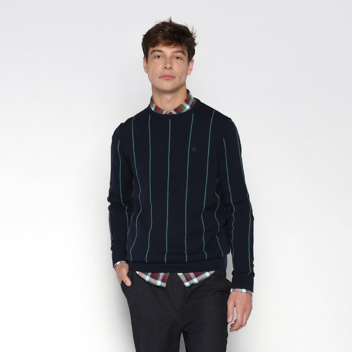 Pull à Rayures En Coton Et Laine Bleu Dark Navy Milo Homme SERGE BLANCO
