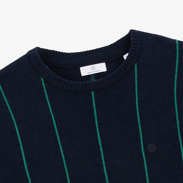 Pull à Rayures En Coton Et Laine Bleu Dark Navy Milo Homme SERGE BLANCO