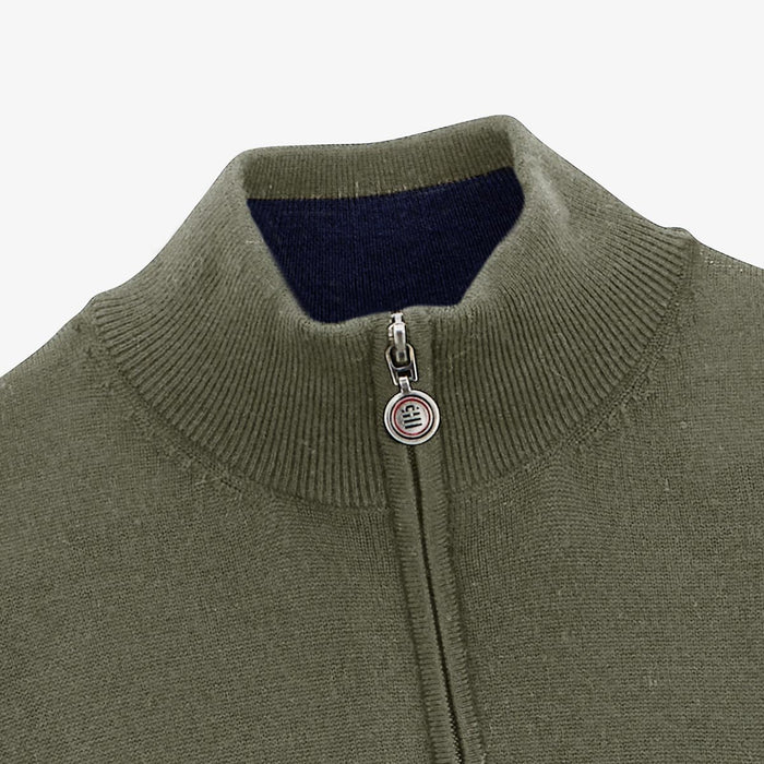 Pull avec col camionneur vert kaki homme serge blanco