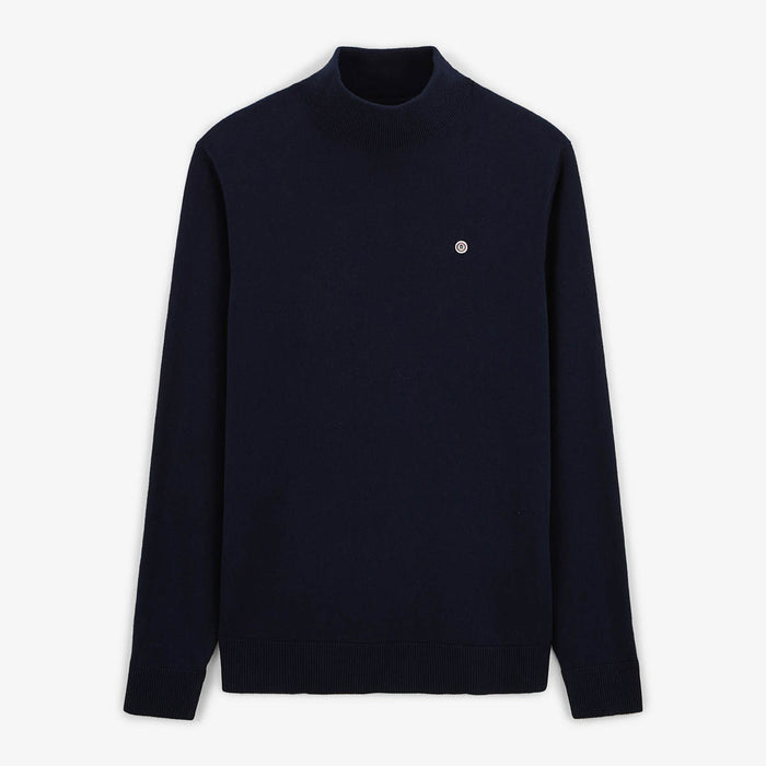 Pull avec col montant en coton et laine bleu dark navy Mica serge blanco