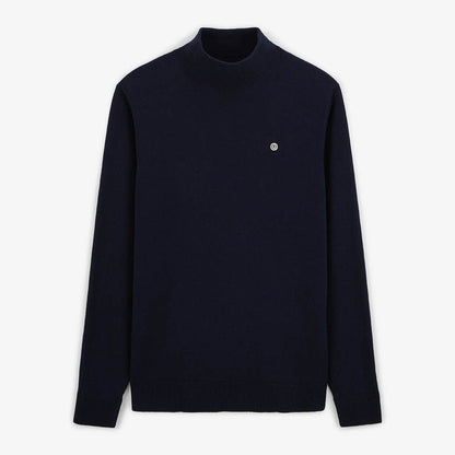 Pull avec col montant en coton et laine bleu dark navy Mica serge blanco