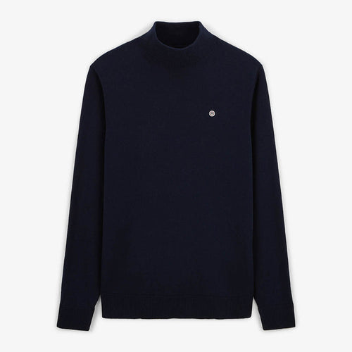 Pull avec col montant en coton et laine bleu dark navy Mica serge blanco