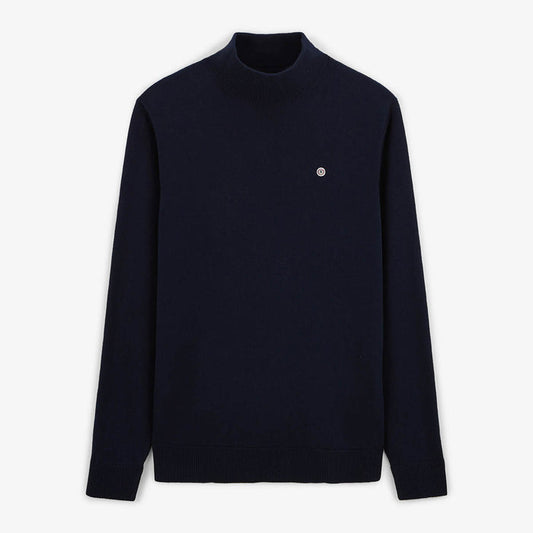 Pull avec col montant en coton et laine bleu dark navy Mica serge blanco