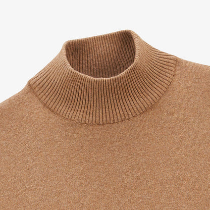 Pull avec col montant en coton et laine marron noisette Mica Homme SERGE BLANCO
