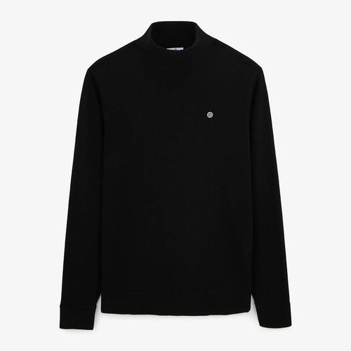 Pull avec col montant en coton et laine noir Mica serge blanco 1