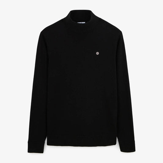 Pull avec col montant en coton et laine noir Mica serge blanco 1